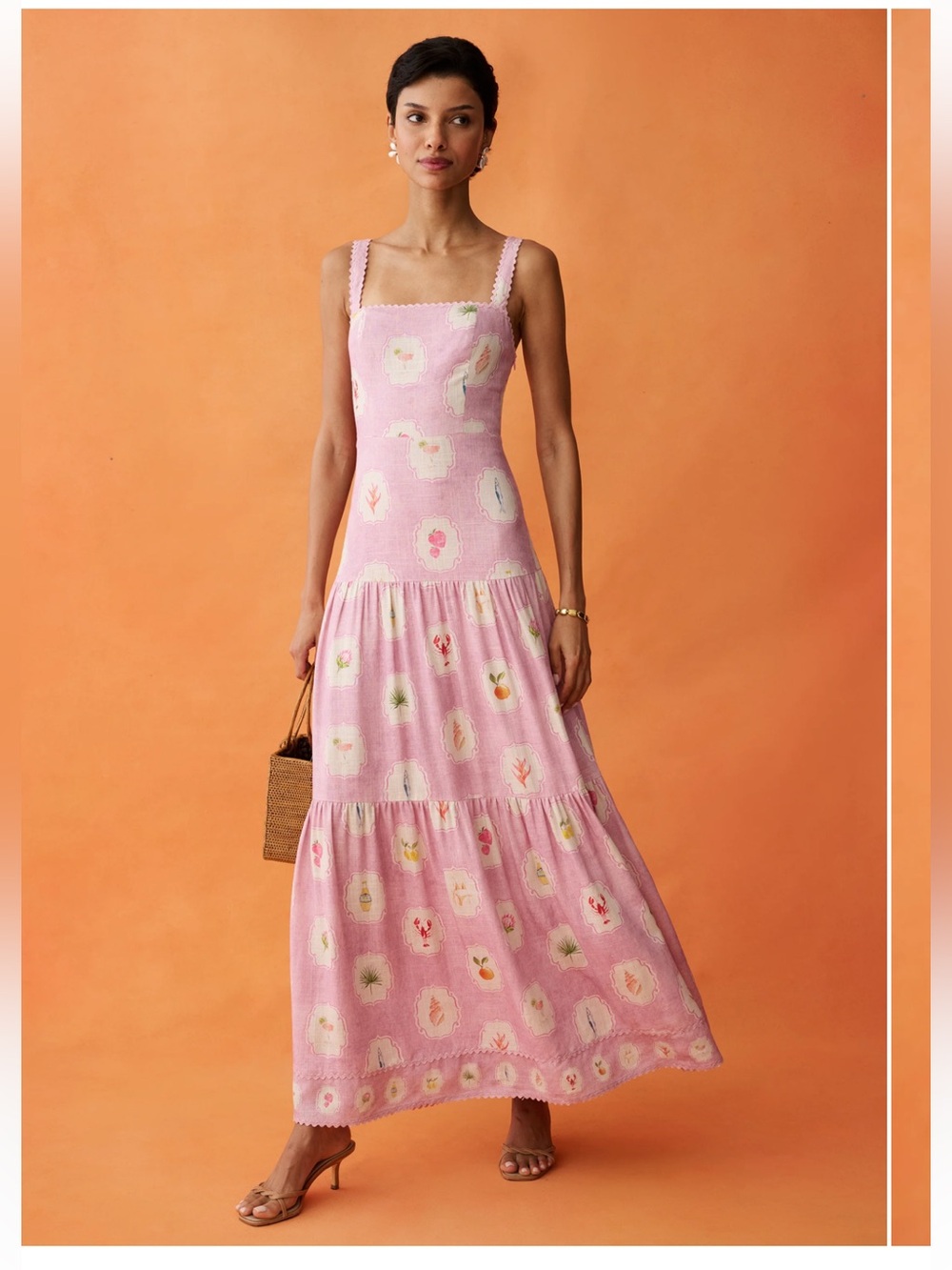 Few Moda Anaya Ziggy Pink Tiered Linen Blend Dress. Euro Vacation. Sz 4